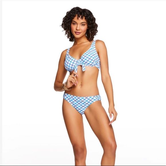 NWT Jessica Simpson Afternoon Tea Tie Front D-Bra in Caspian Plaid Size LD - Picture 7 of 7